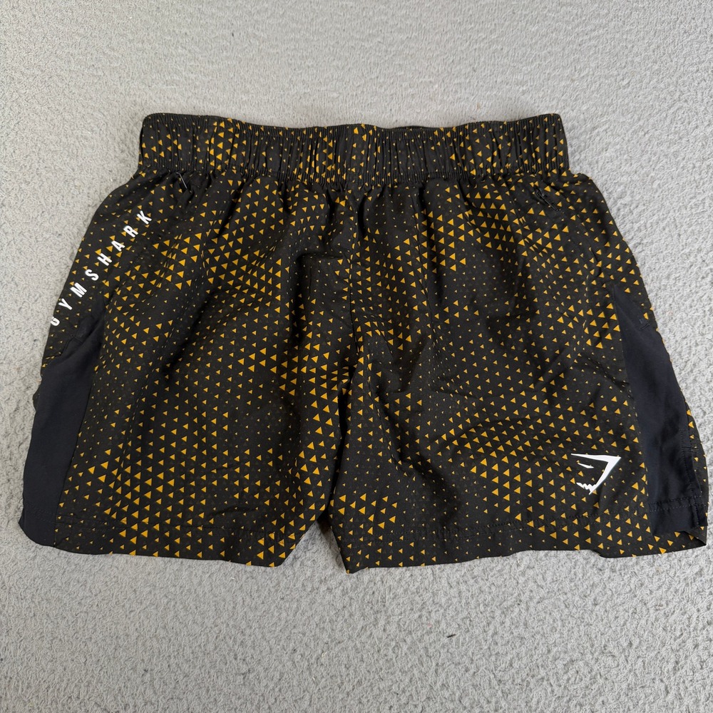 Gymshark Short Men L Black Yellow Triangle Print Athletic Gym Training 5" Inseam